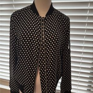 Michael Kors Black and White Polka Dot Bomber Jacket